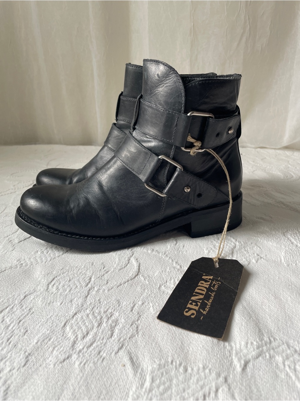 Sendra Wrap Fall London Black Leather Harness Ankle Boots Size US 7